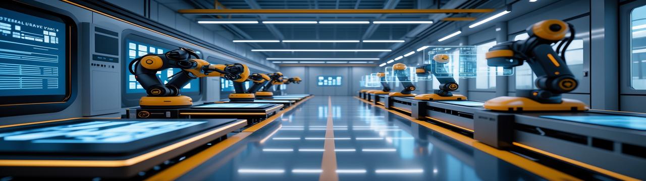 Usine moderne avec systèmes d'intelligence artificielle et automatisation intelligente en 2025