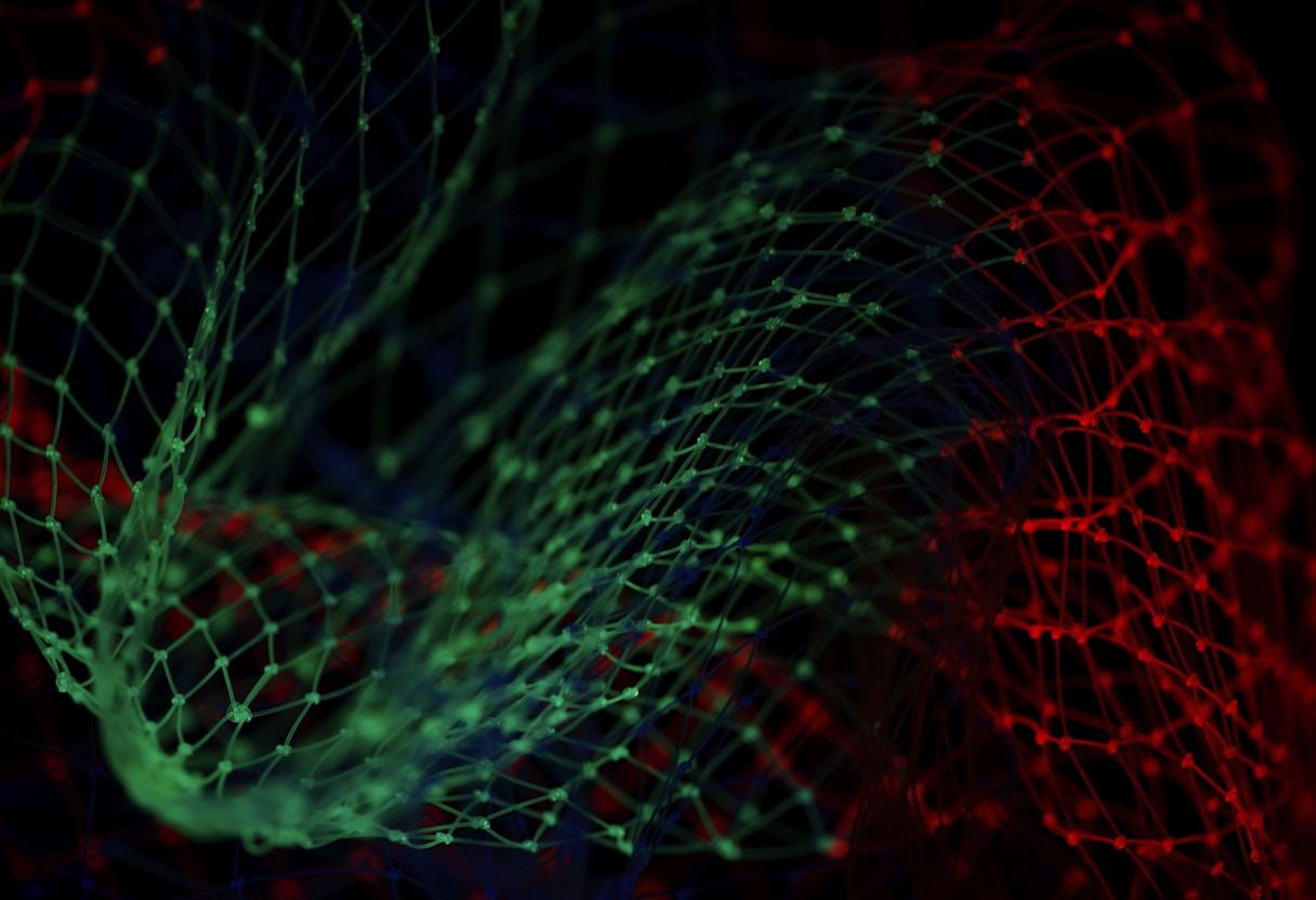 Illustration of neural networks, context engines, and APIs powering a voice assistant