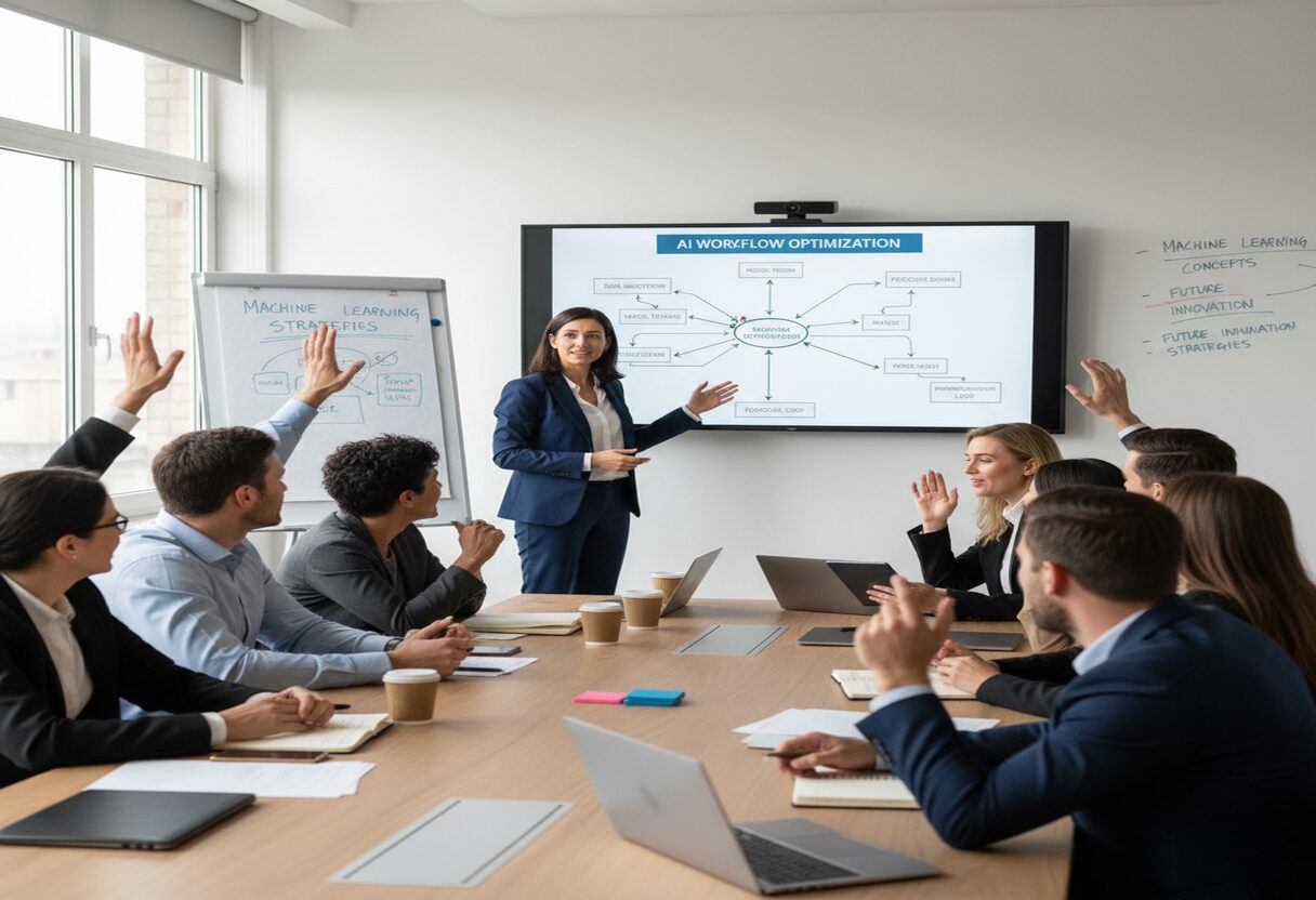 Leaders in Belgium discussing AI governance, training plans and employee feedback loops