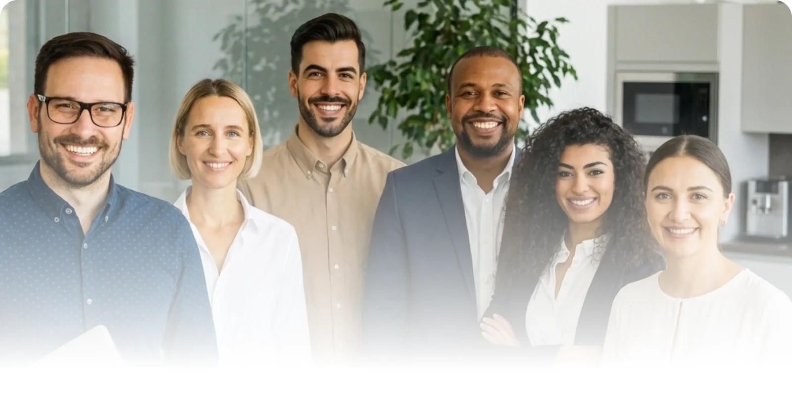 Diverse professional team working with AI